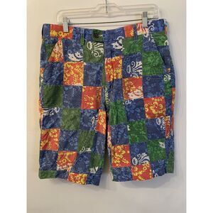 Loudmouth Golf Mens Shorts Size 34 Patchwork Hawaiian Floral Print Multicolor